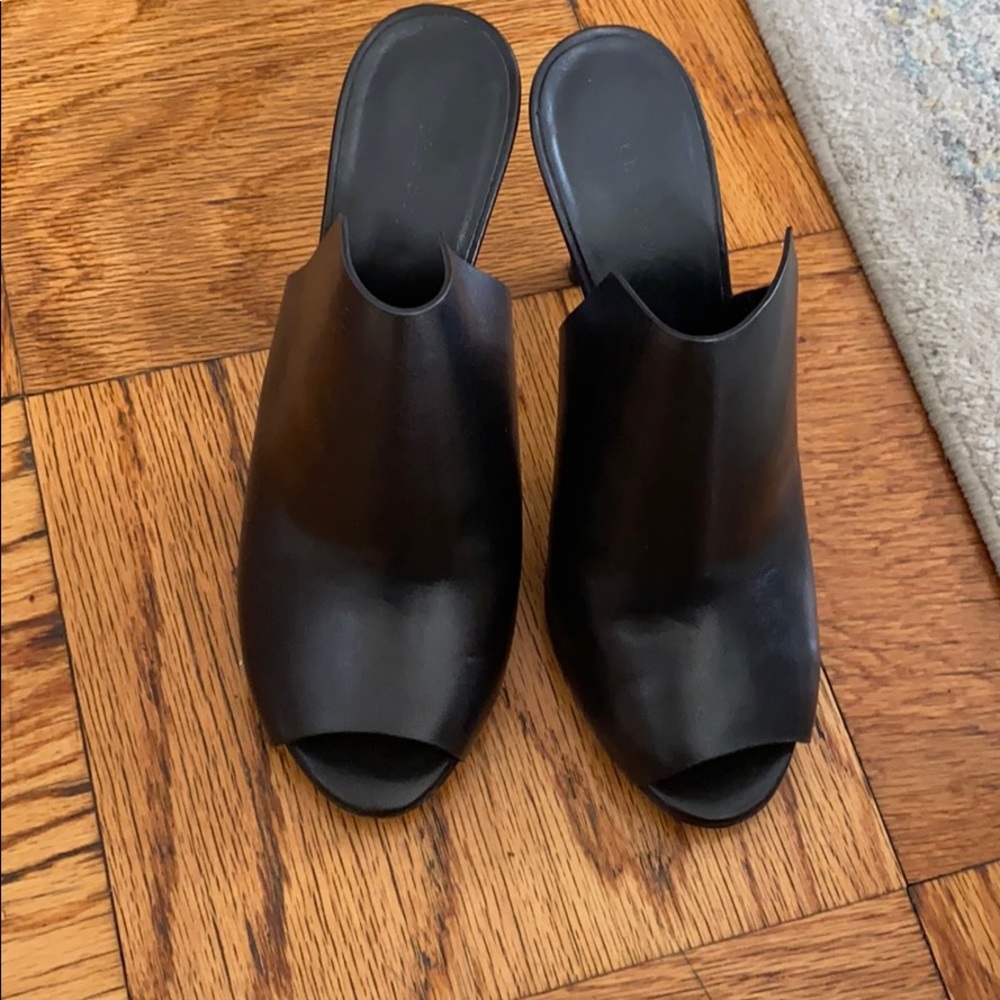 Theory Black Leather Mules